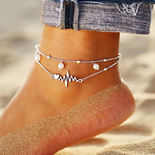 

Ankle Bracelet feet jewelry Bohemian Fashion Hotwife Women's Body Jewelry For Daily Holiday Layered Alloy Heart Heart Rate Silver 1pc