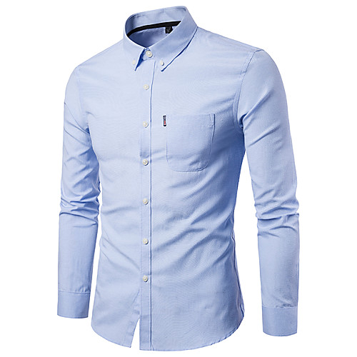 

Men's Plus Size Color Block Solid Colored Patchwork Shirt - Cotton Basic School Vacation Going out Classic Collar White / Black / Blue / Blushing Pink / Navy Blue / Gray / Light Blue / Long Sleeve