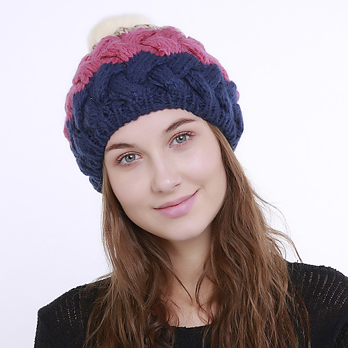 

Women's Active Cute Acrylic Floppy Hat-Color Block Fall Winter Wine Fuchsia Orange