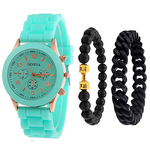 

Men's Sport Watch Quartz Gift Set Silicone Black / White / Blue No Chronograph Cute Creative Analog New Arrival Fashion - Green Blue Pink One Year Battery Life