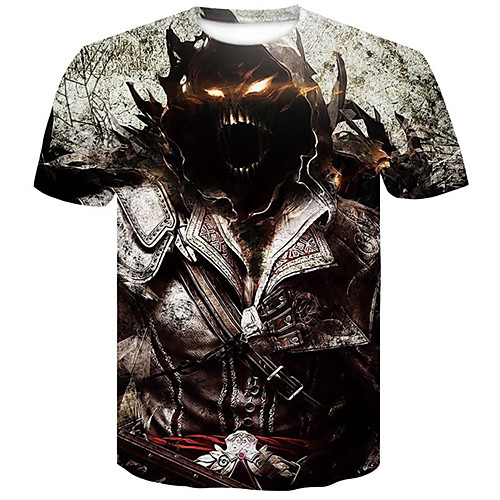 

Men's 3D Skull Print T-shirt Round Neck Black