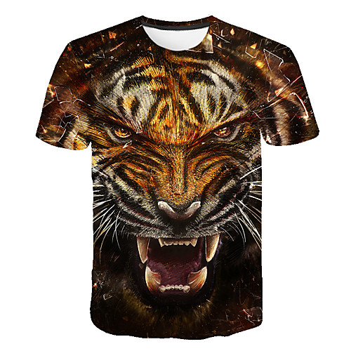 

Men's 3D Graphic Print T-shirt Round Neck Brown / Animal