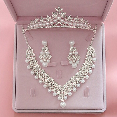 

Women's Clear Ivory Bridal Jewelry Sets Crown Classic Fashion Imitation Pearl Rhinestone Earrings Jewelry White For Wedding Party Engagement 1 set