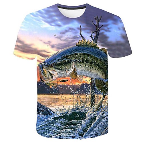 

Men's Tees T shirt 3D Print Graphic 3D Plus Size Print Short Sleeve Daily Tops Chic & Modern Comfortable Big and Tall Blue