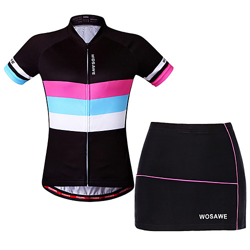 

WOSAWE Women's Short Sleeve Cycling Jersey with Shorts Black Bike Skirt Jersey Padded Shorts / Chamois Breathable Moisture Wicking Quick Dry Reflective Strips Sports Elastane Horizontal Stripes