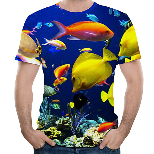 

Men's 3D Graphic Print T-shirt Round Neck Blue