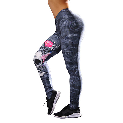 

Women's High Waist Yoga Pants Leggings Butt Lift Moisture Wicking Skull Black Gym Workout Running Fitness Sports Activewear High Elasticity Skinny