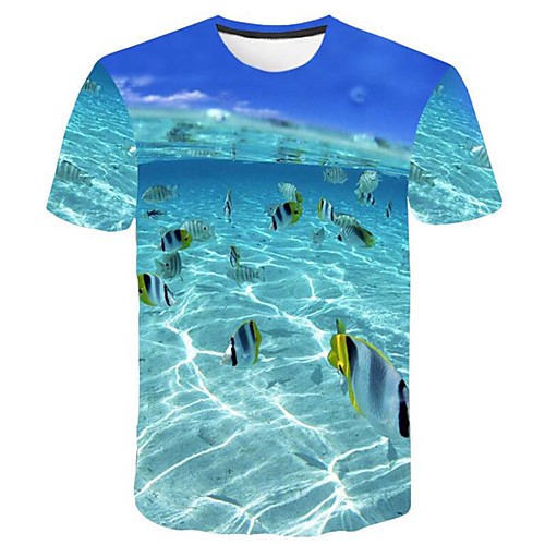

Men's Plus Size 3D Graphic Print T-shirt Round Neck Blue
