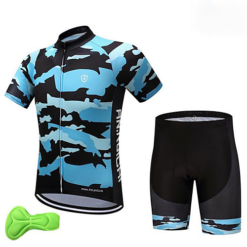 

Boys' Short Sleeve Cycling Jersey with Shorts - Kid's Navy Blue Camo Bike Clothing Suit Breathable Moisture Wicking Quick Dry Anatomic Design Sports Lycra Camo Mountain Bike MTB Road Bike Cycling