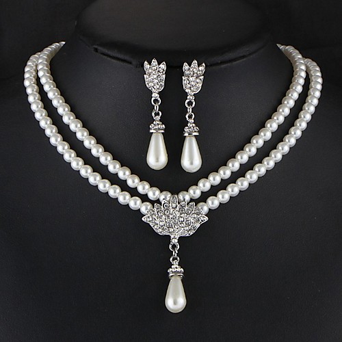

Women's Jewelry Set Double Layered Elegant Imitation Pearl Earrings Jewelry White For Festival