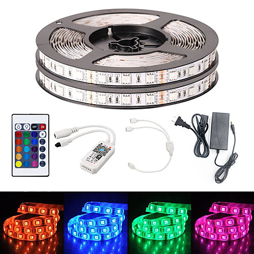 

10M Smart WIFI LED Light Strips RGB Tiktok Lights SMD 5050 10mm Light 24Keys 600LED IP65 Not Waterproof DC12V With 5A US Power