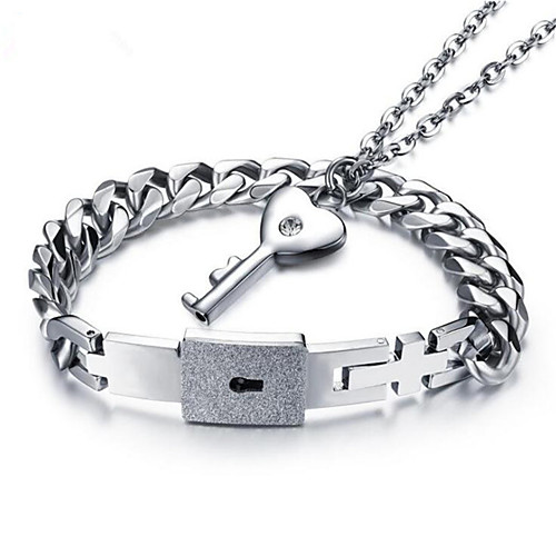 

Men's Women's Chain Bracelet Pendant Necklace Two tone Keys Love Stylish Titanium Steel Earrings Jewelry Silver For Engagement Daily Two-piece Suit