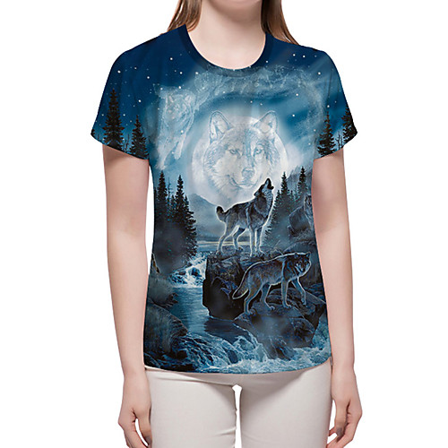 

Women's Color Block 3D Print T-shirt Basic Exaggerated Masquerade Casual / Daily Blue