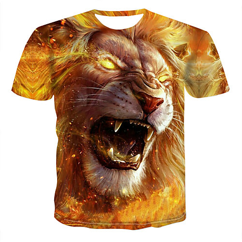 

Men's 3D Animal Print T-shirt Round Neck Yellow