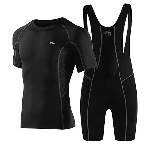 

Men's Short Sleeve Cycling Jersey with Bib Shorts Black Grey Solid Color Bike Clothing Suit Moisture Wicking Quick Dry Sports Elastane Solid Color Road Bike Cycling Clothing Apparel / High Elasticity