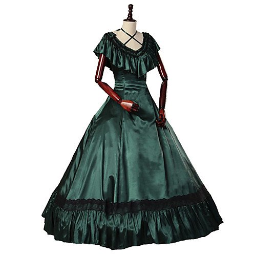 

Princess Maria Antonietta Rococo Victorian Vacation Dress Dress Party Costume Costume Prom Dress Women's Cotton Costume Dark Green Vintage Cosplay Masquerade Party & Evening Long Sleeve Floor Length