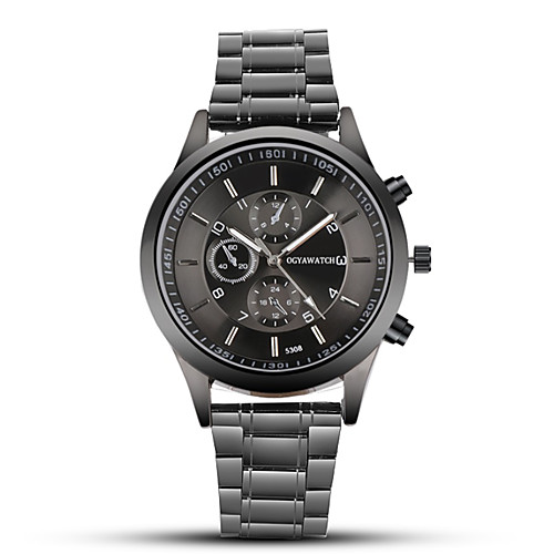 

ogy men's steel belt watch black business dress quartz watch