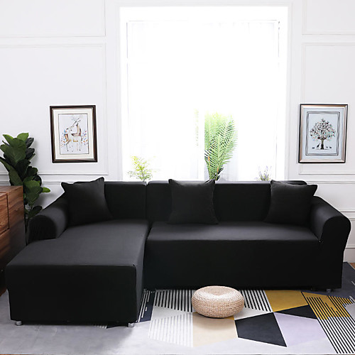 

Stretch Sofa Cover Classic 1Piece Solid Black Cheap Couch Cover Polyester Spandex Jacquard Fabric Slipcovers Furniture Protector Soft