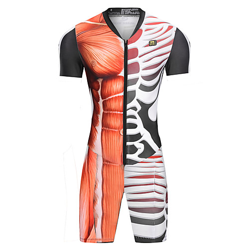 

Malciklo Men's Women's Short Sleeve Triathlon Tri Suit Orange Skeleton Bike UV Resistant Breathable Moisture Wicking Quick Dry Reflective Strips Sports Herringbone Triathlon Clothing Apparel