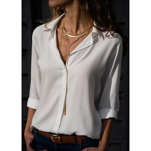 

Women's Blouse Shirt Solid Colored Long Sleeve Shirt Collar Tops Basic Basic Top White Black Blue