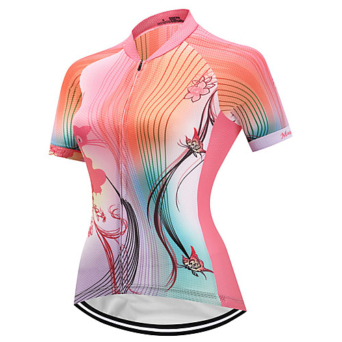 

FUALRNY Women's Short Sleeve Cycling Jersey Coolmax Lycra Pink Bike Jersey Quick Dry Reflective Strips Sports Clothing Apparel / High Elasticity