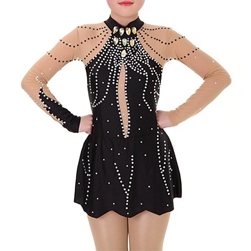 

Rhythmic Gymnastics Leotards Artistic Gymnastics Leotards Women's Girls' Leotard Black Spandex High Elasticity Handmade Jeweled Diamond Look Long Sleeve Competition Dance Ice Skating Rhythmic