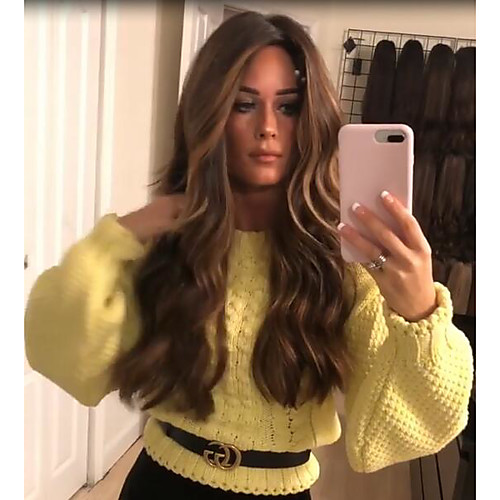 

Synthetic Wig kinky Straight Middle Part Wig Long Blonde Synthetic Hair 22 inch Women's Women Dark Brown