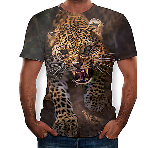 

Men's Geometric 3D Slim T-shirt Round Neck Brown