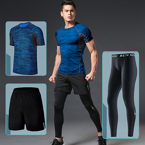 

Men's Tracksuit Casual Short Sleeve 3pcs Elastane Breathable Quick Dry Soft Fitness Gym Workout Running Sportswear Clothing Suit Red Blue Gray Activewear Stretchy