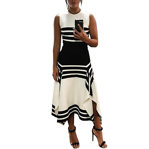 

Women's Maxi Black Dress Swing Striped S M / Cotton