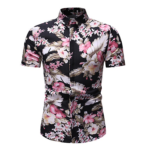 

Men's Shirt Graphic Floral Print Short Sleeve Athleisure Tops Basic Streetwear Rainbow