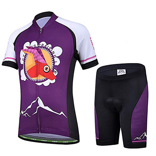 

Malciklo Boys' Girls' Short Sleeve Cycling Jersey with Shorts - Kid's Black Purple Pink Cartoon Bike Clothing Suit Breathable Quick Dry Moisture Wicking Sports Cartoon Mountain Bike MTB Road Bike