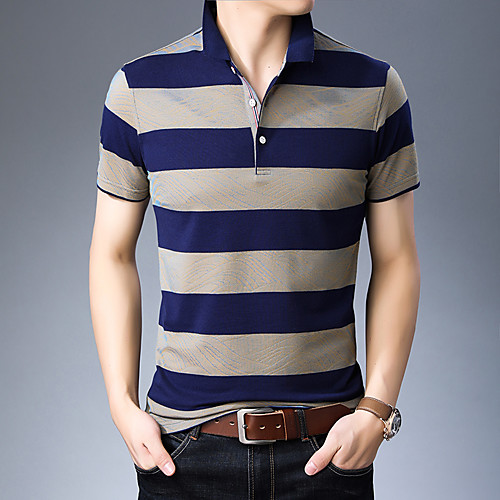 

Men's Striped Polo - Cotton Shirt Collar Purple / Camel