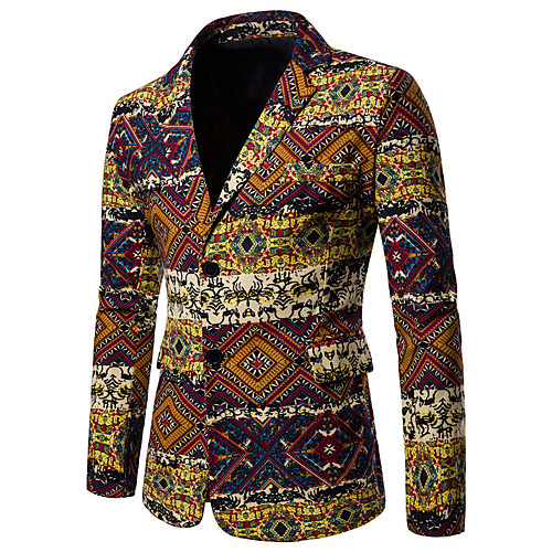 

Rainbow Geometric / Rainbow Regular Fit Cotton / Linen Men's Suit - Notch lapel collar / Plus Size