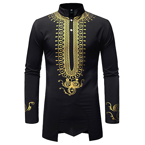 

Men's Tribal Print Shirt - Cotton Standing Collar Wine / White / Black
