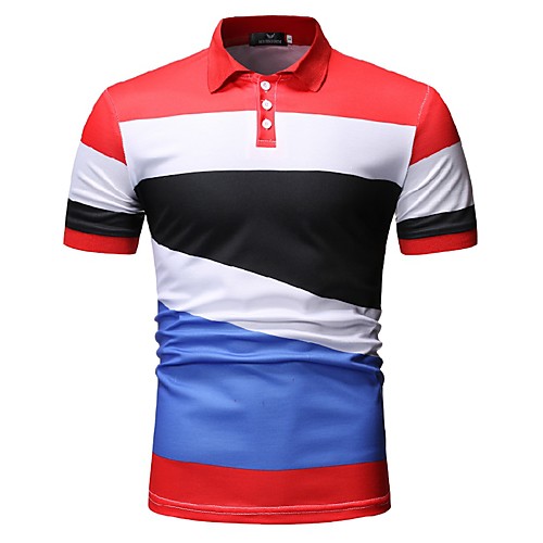 

Men's Color Block Black & White Print Polo Business Work Black / Red