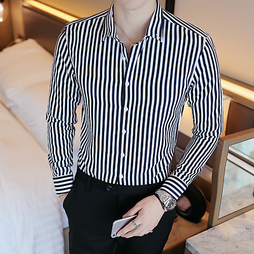 

Men's Striped Slim Shirt Basic Daily Classic Collar White / Black / Blue / Red / Navy Blue / Light Blue / Long Sleeve