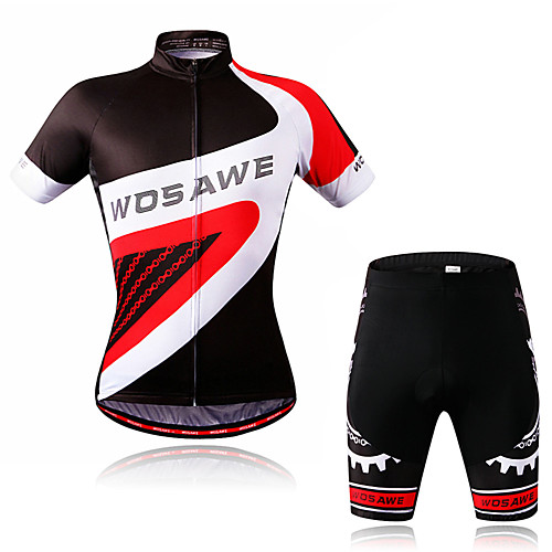 

WOSAWE Men's Short Sleeve Cycling Jersey with Shorts Black / Red Bike Jersey Padded Shorts / Chamois Clothing Suit Moisture Wicking Reflective Strips Sports Classic Mountain Bike MTB Road Bike Cycling