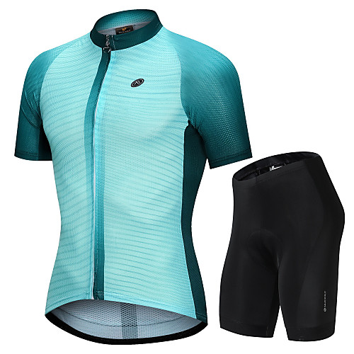 

Nuckily Men's Short Sleeve Cycling Jersey with Shorts Green Stripes Gradient Bike Jersey Padded Shorts / Chamois Clothing Suit Moisture Wicking Sports Polyester Spandex Stripes Mountain Bike MTB Road