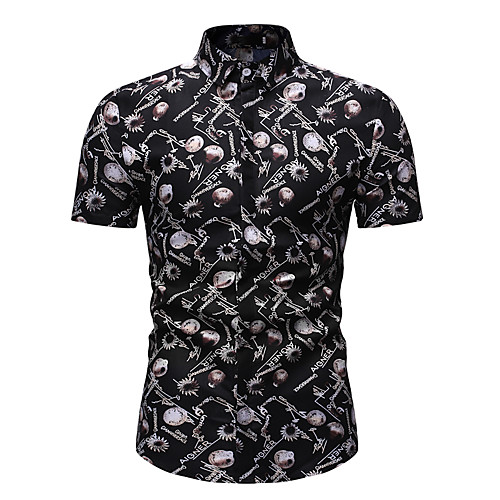 

Men's Shirt Graphic Floral Print Short Sleeve Athleisure Tops Basic Streetwear Black Red Navy Blue