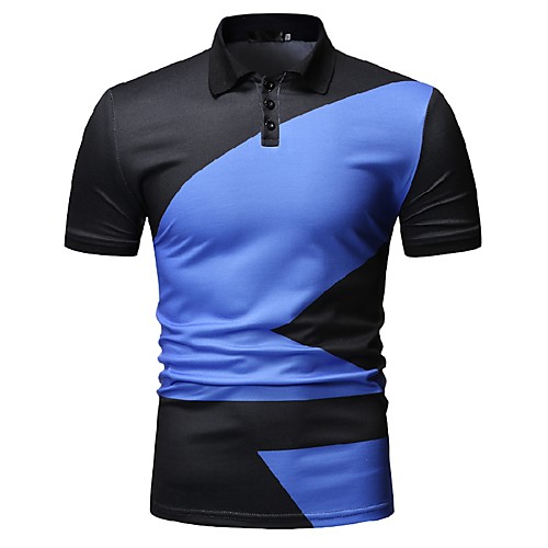 

Men's Color Block Black & White Print Polo Business Work Blue / Green
