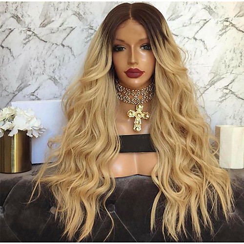 

Synthetic Wig Body Wave Asymmetrical Wig Long Blonde Synthetic Hair 27 inch Women's Best Quality Middle Part Blonde