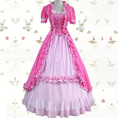 

Vintage Princess Lolita Rococo Dress Cosplay Costume Female Japanese Cosplay Costumes Blue / Pink / Ink Blue Patchwork Short Sleeve Maxi Long Length / Victorian
