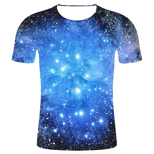 

Men's Plus Size Galaxy Graphic Print T-shirt 3D Print Galaxy Round Neck Blue