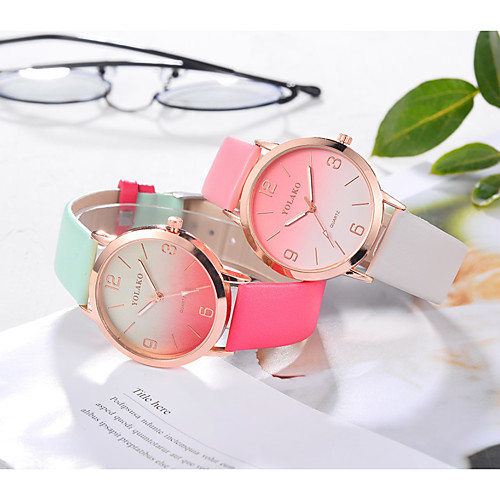 

Women's Quartz Watches Fashion Colorful Black White Pink PU Leather Quartz Blushing Pink Purple BlackWhite Color Gradient Lovely 1 pc Analog One Year Battery Life / Stainless Steel