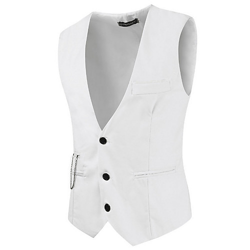 

White / Black / Wine Solid Colored Slim Polyester Men's Suit - V Neck / Plus Size