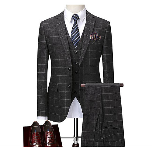 

Gray Striped Slim Fit Polyester Suit - Notch Single Breasted Two-buttons / Suits