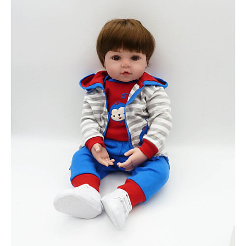 

20 inch Reborn Doll Baby Boy Gift Hand Made Artificial Implantation Brown Eyes Oxford Cloth Silica Gel 3/4 Silicone Limbs and Cotton Filled Body with Clothes and Accessories for Girls' Birthday and