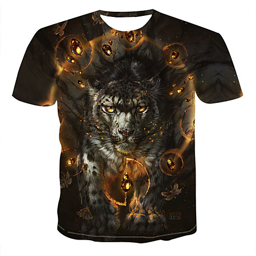 

Men's 3D Animal Print T-shirt Round Neck Black