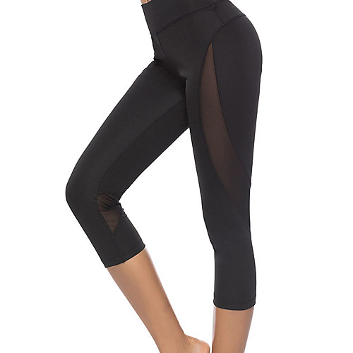 

Women's Yoga Pants Solid Color Mesh Elastane Running Dance Fitness 3/4 Tights 3/4 Capri Pants Bottoms Activewear Moisture Wicking Butt Lift Tummy Control Power Flex High Elasticity Skinny
